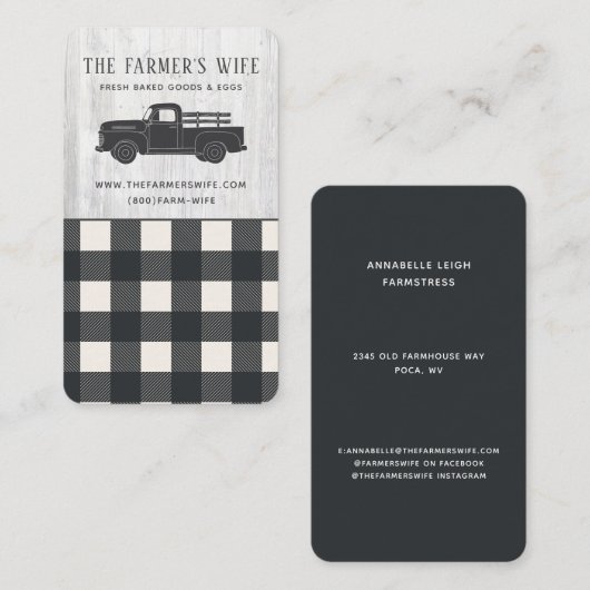 ヴィンテージトラック白黒バッファロープレイドウッドファーム 名刺 (正面/裏面)