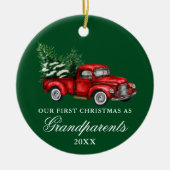 ヴィンテージトラック祖父母クリスマスグリーン セラミックオーナメント (正面)