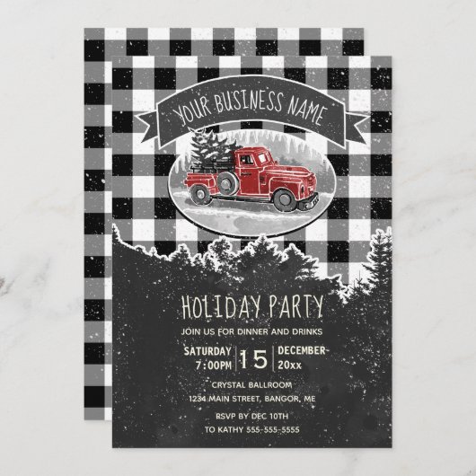 ヴィンテージトラック素朴ホワ企業のイトホリデーパーティー 招待状 (正面/裏面)