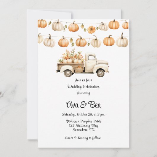 ヴィンテージトラック結婚カボチャお祝い 招待状 (正面)