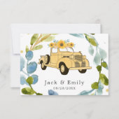 ヴィンテージトラック結婚ヒマワリ サンキューカード (正面)