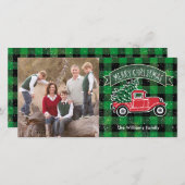 ヴィンテージトラック緑のバッファロープレイド写真 シーズンカード (正面/裏面)