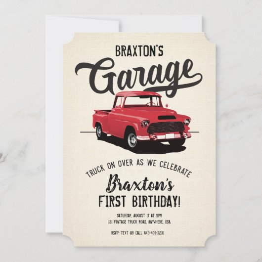 ヴィンテージトラック誕生日パーティフォト招待状 招待状 (正面)