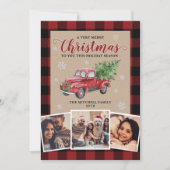ヴィンテージトラック赤バッファロープレイドクリスマス3写真 シーズンカード (正面)