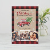 ヴィンテージトラック赤バッファロープレイドクリスマス3写真 シーズンカード (スタンド正面)
