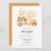 ヴィンテージトラック2リトルかわいこちゃんツインベビーシャワー 招待状 (正面/裏面)