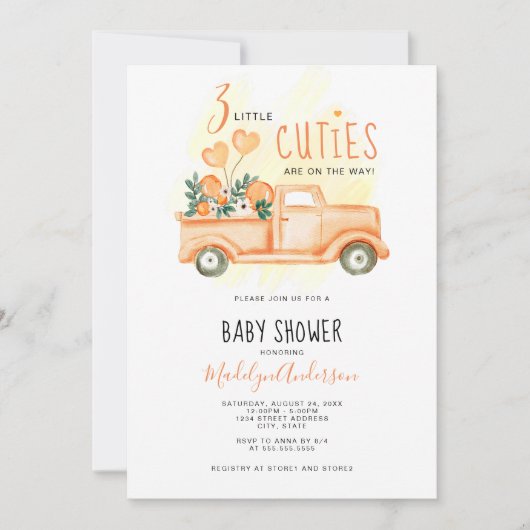 ヴィンテージトラック3小かわいこちゃん三つ子シャワー 招待状 (正面)