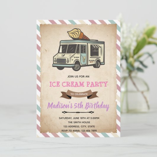 ヴィンテージトラック アイスクリーム テーマの招待状 招待状 (スタンド正面)