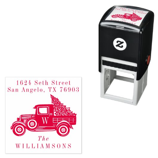 ヴィンテージトラック&クリスマスツリーモノグラムアドレス セルフインキングスタンプ (インサイチュ)