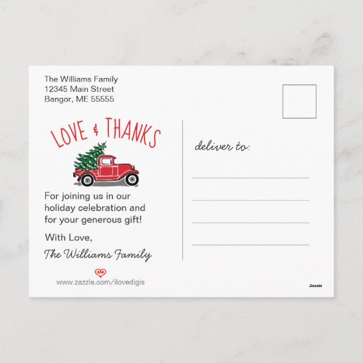 ヴィンテージトラック グリーンバッファロープレイド ありがとう シーズンポストカード (裏面)