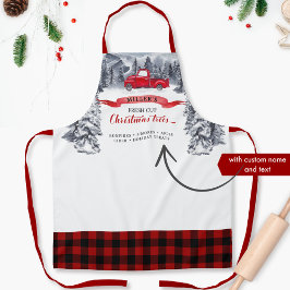 ヴィンテージトラック、新鮮な切り木、赤いバッファロープレイド エプロン