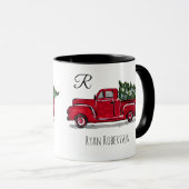ヴィンテージトラック(木のモノグラムレッドカスタム) マグカップ (正面右)