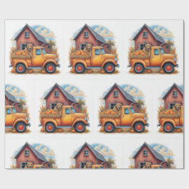 ヴィンテージトラック&狩り犬の秋，秋， ラッピングペーパー