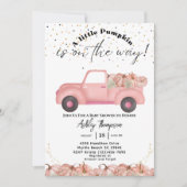 ヴィンテージトラック 秋のピンクパンプキンベイビーシャワー 招待状 (正面)