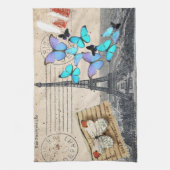 ヴィンテージトラベフランスのルバタフライパリエッフェルタワー キッチンタオル (縦)