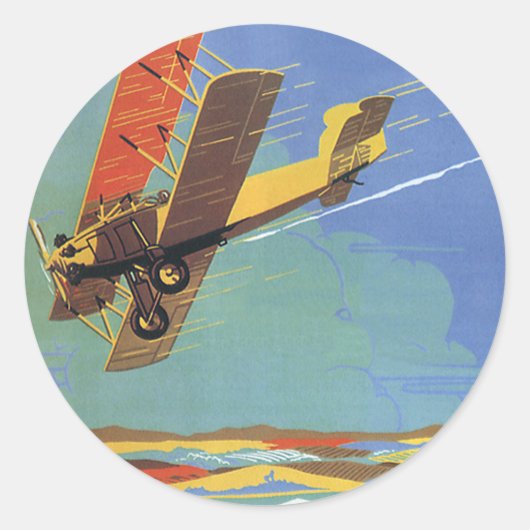 ヴィンテージトラベルと輸送アンティークバイプレーン ラウンドシール (正面)