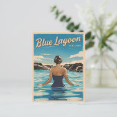 ヴィンテージトラベルアイスランドブルーラグーンレトロ風光明媚 ポストカード (スタンド正面)