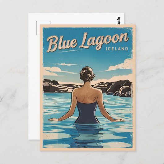 ヴィンテージトラベルアイスランドブルーラグーンレトロ風光明媚 ポストカード (正面/裏面)