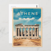 ヴィンテージトラベルアテネギリシャパルテノンレトロ ポストカード (正面/裏面)