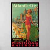 ヴィンテージトラベルアトランティックシティリゾートビーチブロンド ポスター (正面)