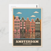 ヴィンテージトラベルアムステルダムオランダカナルハウス ポストカード (正面/裏面)
