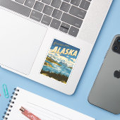 ヴィンテージトラベルアラスカ自然景観レトロ シール (ノートパソコンとiPhone)