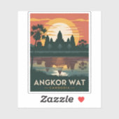 ヴィンテージトラベルアンコールワットカンボジアレトロサンセット シール (シート)