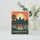 ヴィンテージトラベルアンコールワットカンボジアレトロサンセット ポストカード (スタンド正面)