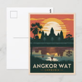 ヴィンテージトラベルアンコールワットカンボジアレトロサンセット ポストカード (正面/裏面)