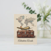 ヴィンテージトラベルイラストレーションと飛行機 ポストカード (スタンド正面)