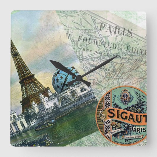 ヴィンテージトラベルインパリ スクエア壁時計 (正面)