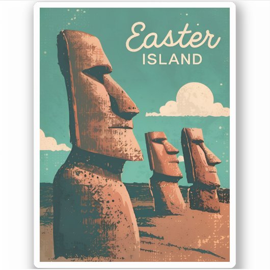 ヴィンテージトラベルイースターアイランドモアイ像レトロ シール (正面)