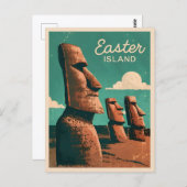 ヴィンテージトラベルイースターアイランドモアイ像レトロ ポストカード (正面/裏面)