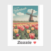 ヴィンテージトラベルオランダチューリップレトロ風光明媚 シール (シート)