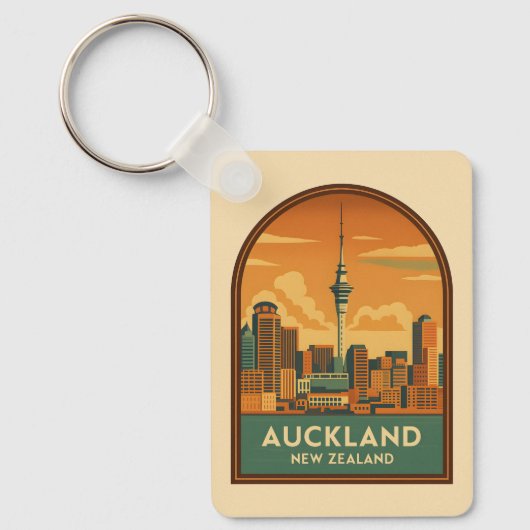 ヴィンテージトラベルオークランドニュージーランドシティレトロ キーホルダー (正面)