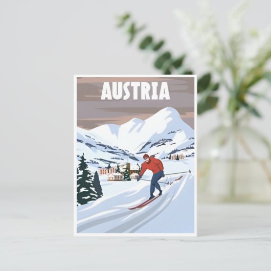 ヴィンテージトラベルオーストリアウィンタースキーリゾートアート ポストカード (スタンド正面)