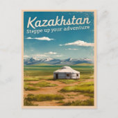 ヴィンテージトラベルカザフスタンステップレトロ風光明媚 ポストカード (正面)