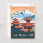 ヴィンテージトラベルカトマンズネパールテンプルレトロ風光明媚 ポストカード (正面/裏面)
