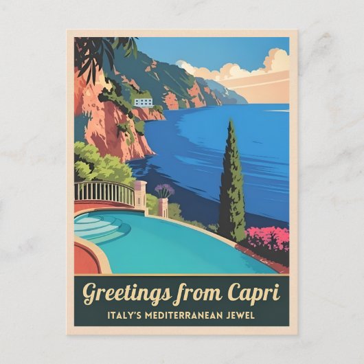 ヴィンテージトラベルカプリイタリアシーサイドレトロ風光明媚 ポストカード (正面)