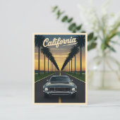 ヴィンテージトラベルカリフォルニアサンセットマッスルカー ポストカード (スタンド正面)