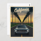 ヴィンテージトラベルカリフォルニアサンセットマッスルカー ポストカード (正面/裏面)