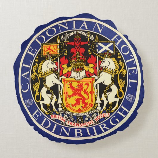ヴィンテージトラベルカレドニアホテルエディンバラスコットランド ラウンドクッション (裏面)
