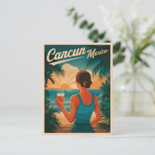 ヴィンテージトラベルカンクンメキシコシーサイドレトロ風光明媚 ポストカード (スタンド正面)