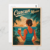 ヴィンテージトラベルカンクンメキシコシーサイドレトロ風光明媚 ポストカード (正面/裏面)