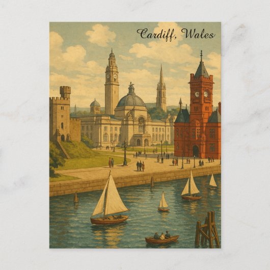 ヴィンテージトラベルカーディフ,ウェールズのランドマークレトロ ポストカード (正面)