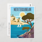 ヴィンテージトラベルギリシャントリーニ地中海の ポストカード (正面/裏面)