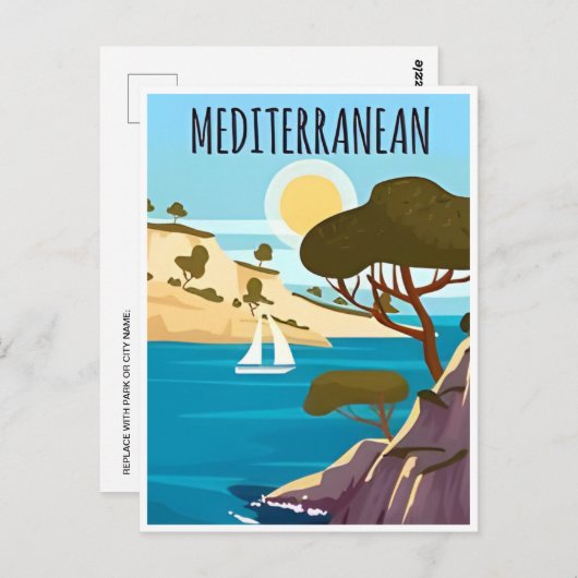 ヴィンテージトラベルギリシャントリーニ地中海の ポストカード (正面/裏面)