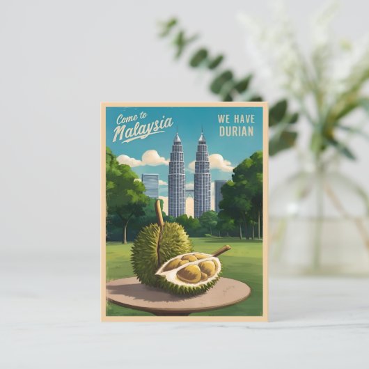 ヴィンテージトラベルクアラルンプールマレーシアのドリアン・ユーモア ポストカード (スタンド正面)
