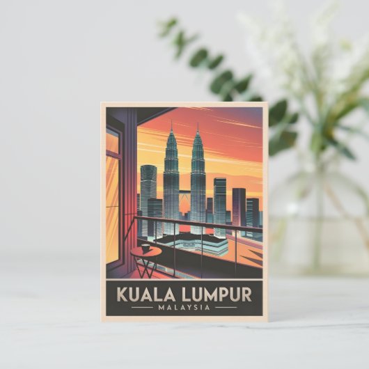 ヴィンテージトラベルクアラルンプールマレーシアサンセットレトロ ポストカード (スタンド正面)