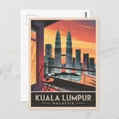 ヴィンテージトラベルクアラルンプールマレーシアサンセットレトロ ポストカード (正面/裏面)
